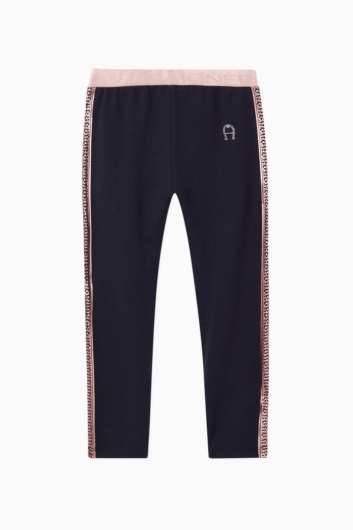 

Side Logo Trim Cotton Jersey Leggings, Black