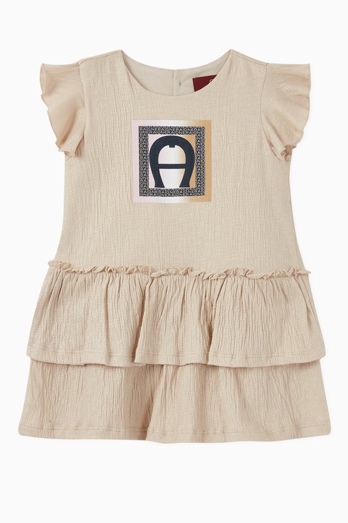 

Square Logo Glittered Cotton Jersey Dress, Gold