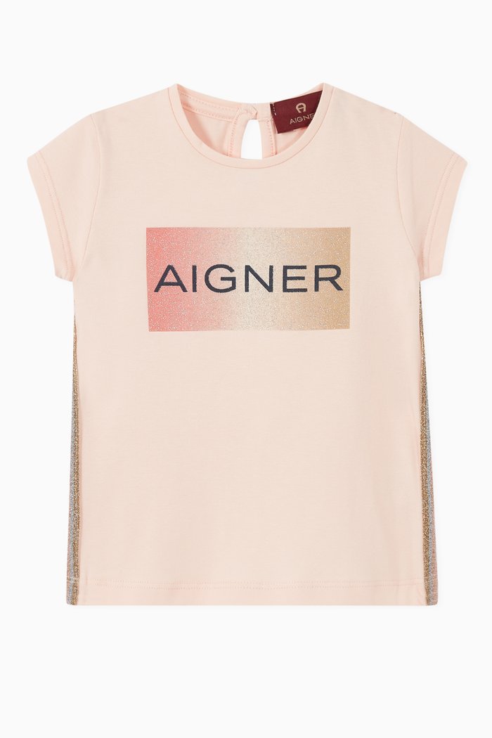 Glitter Logo Cotton Jersey T-Shirt, Pink