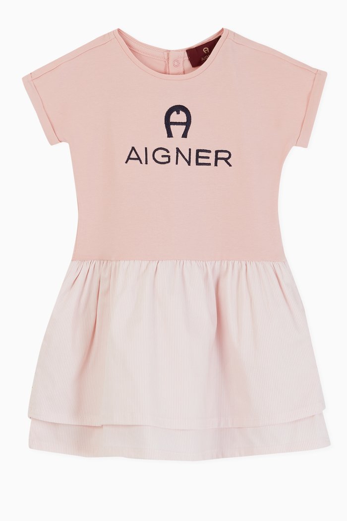 

Logo Jersey Striped Cotton Dress, Pink