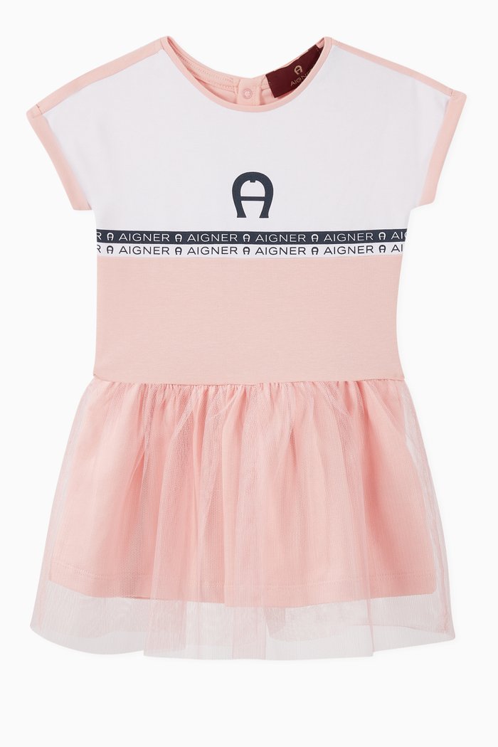 

Logo Cotton Jersey Tulle Dress, Pink