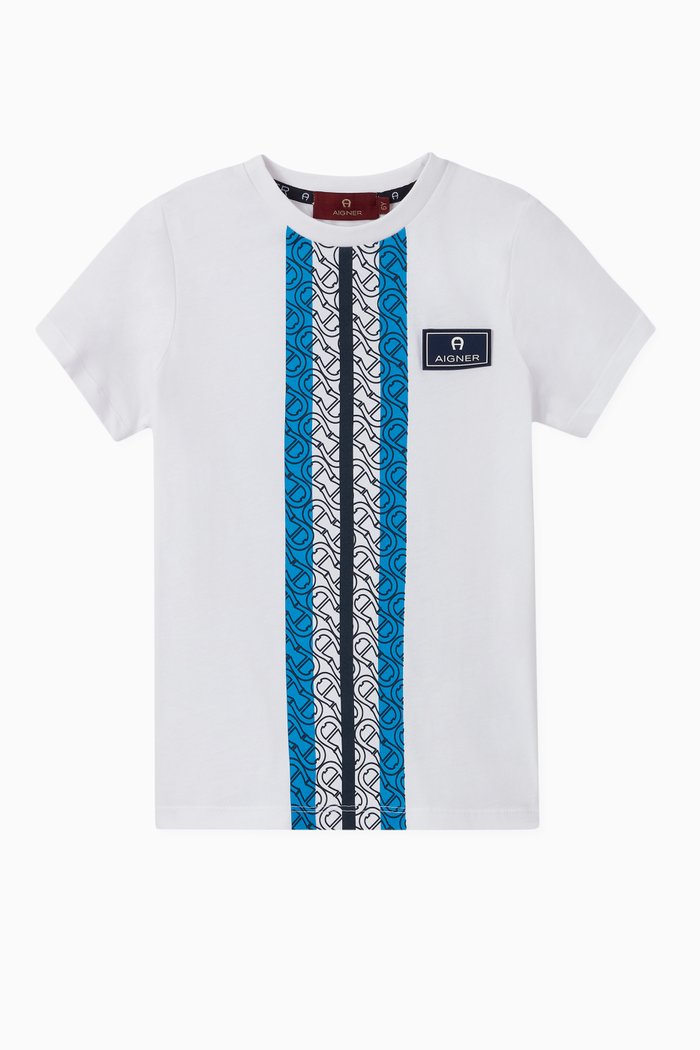 Logo Stripe Cotton T-Shirt, White