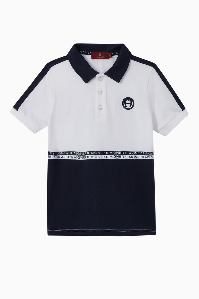 

Logo Stripe Colour-Block Cotton Polo Shirt, White