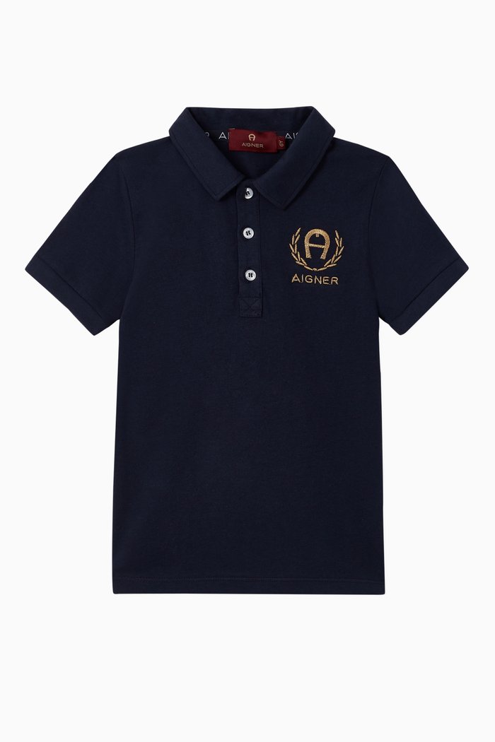 Laurel Logo Cotton Polo Shirt, Black