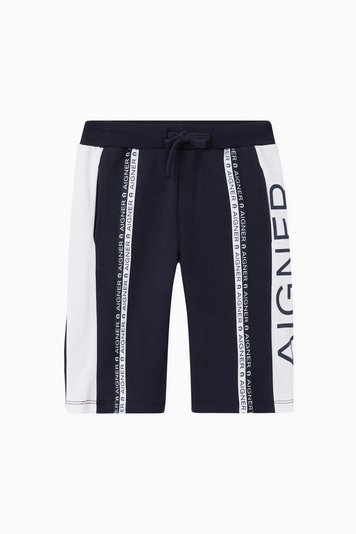 

Logo Stripe Cotton Jersey Shorts, Black