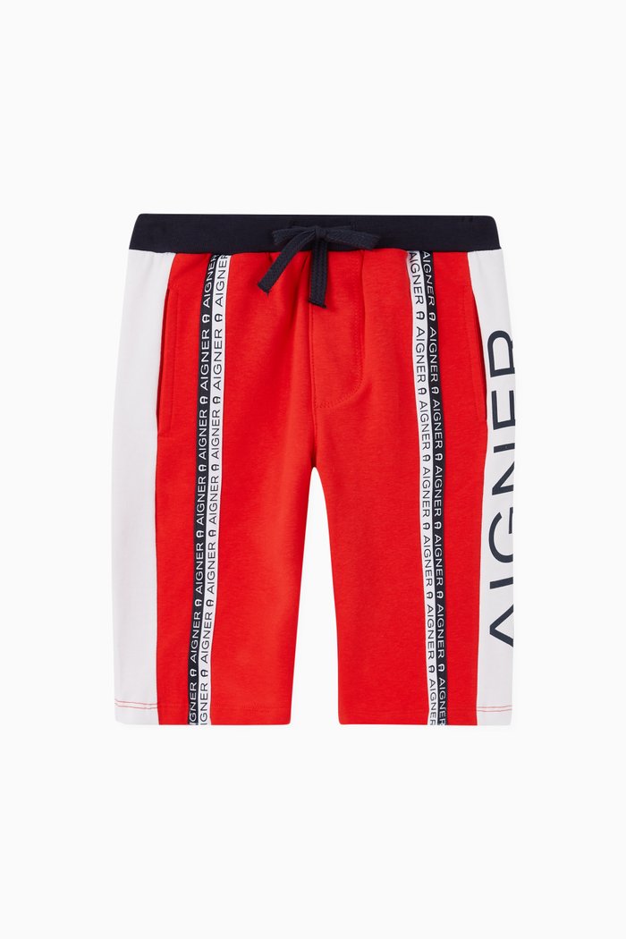 

Logo Stripe Cotton Jersey Shorts, Red