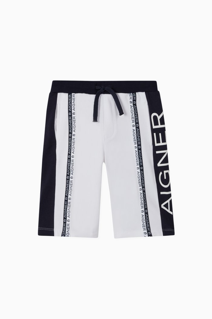 

Logo Stripe Cotton Jersey Shorts, White
