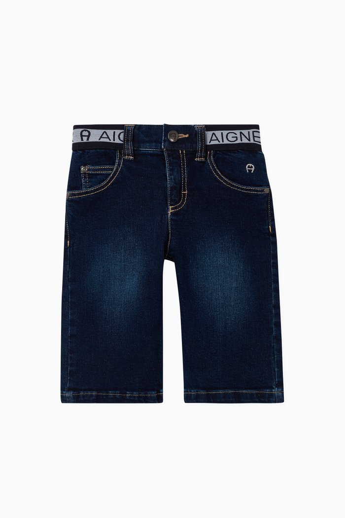 

Logo Waist Stripe Stretch Cotton Shorts, Blue
