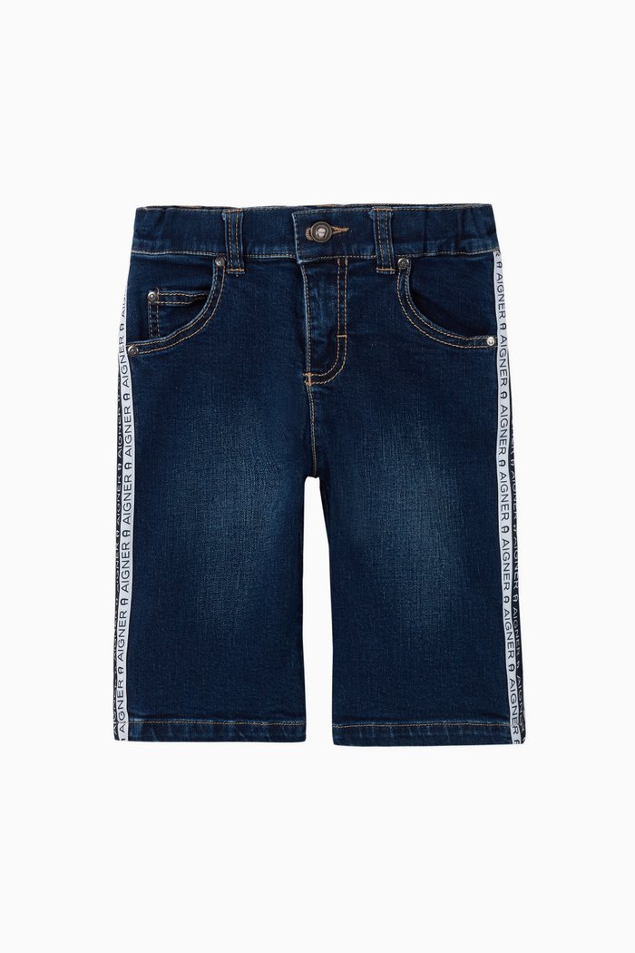 

Logo Stripe Stretch Cotton Shorts, Blue