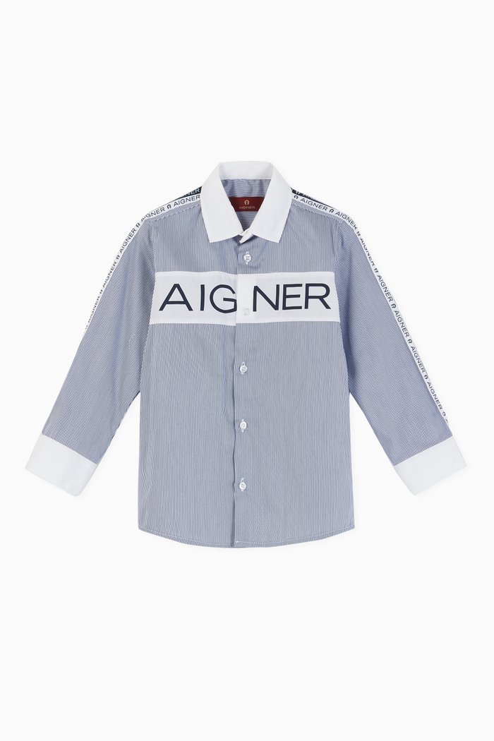 

Logo Striped Cotton Poplin Shirt, Blue