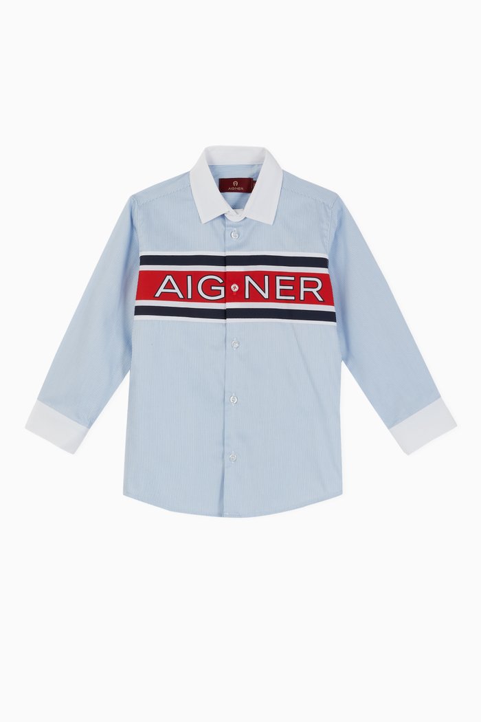 

Logo Striped Cotton Poplin Shirt, Blue