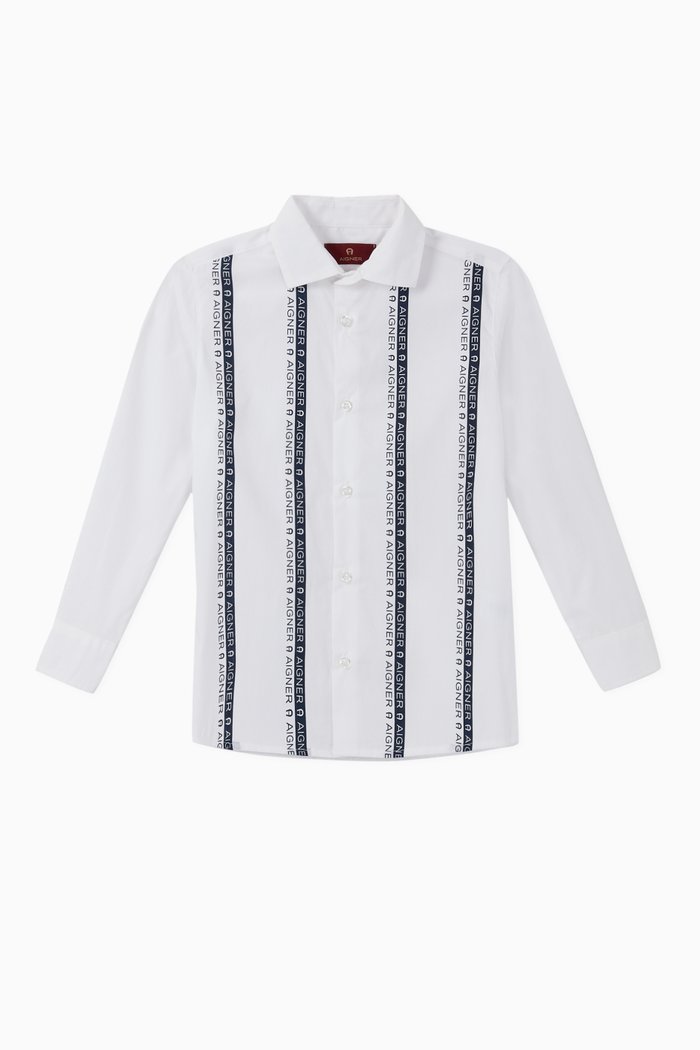 

Logo Stripe Cotton Poplin Shirt, White