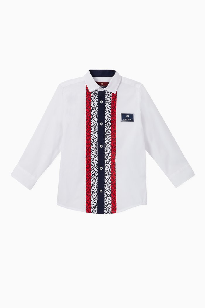 

Logo Stripe Cotton Poplin Shirt, White