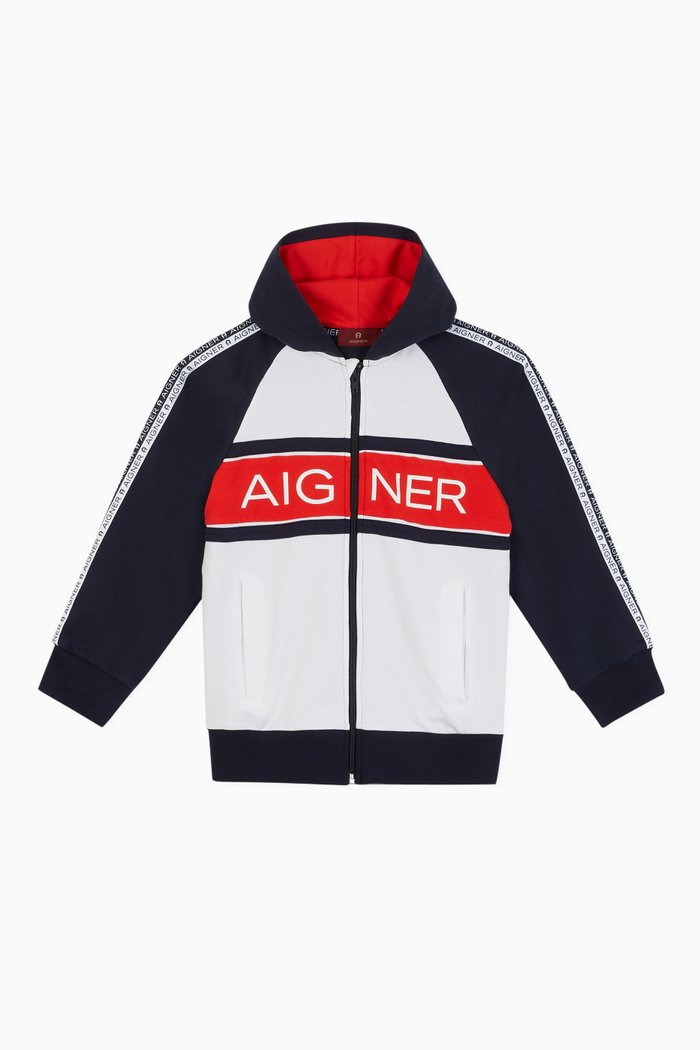 

Logo Stripe Cotton Jersey Hoodie, Multicolour