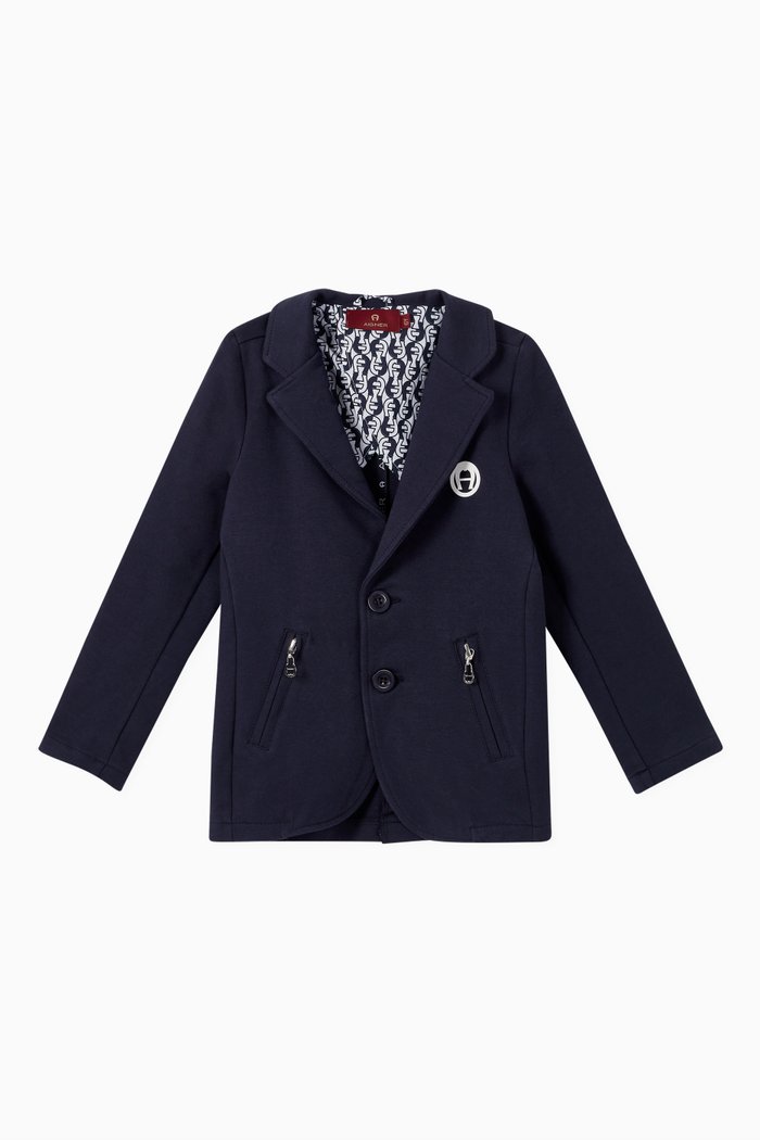

Logo Cotton Jersey Blazer, Black