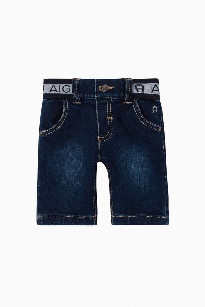 

Logo Waist Stripe Stretch Cotton Shorts, Blue