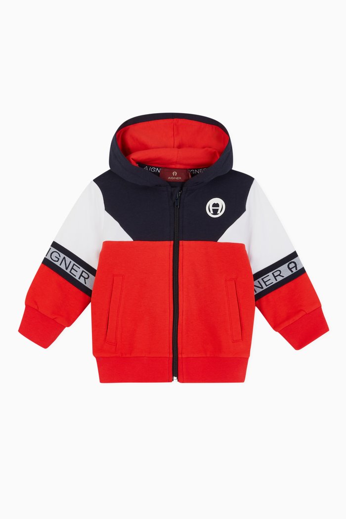 

Logo Stripe Cotton Jersey Hoodie, Red