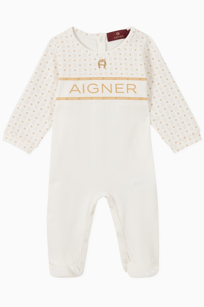 

Logo Pima Cotton Jersey Babygrow, White