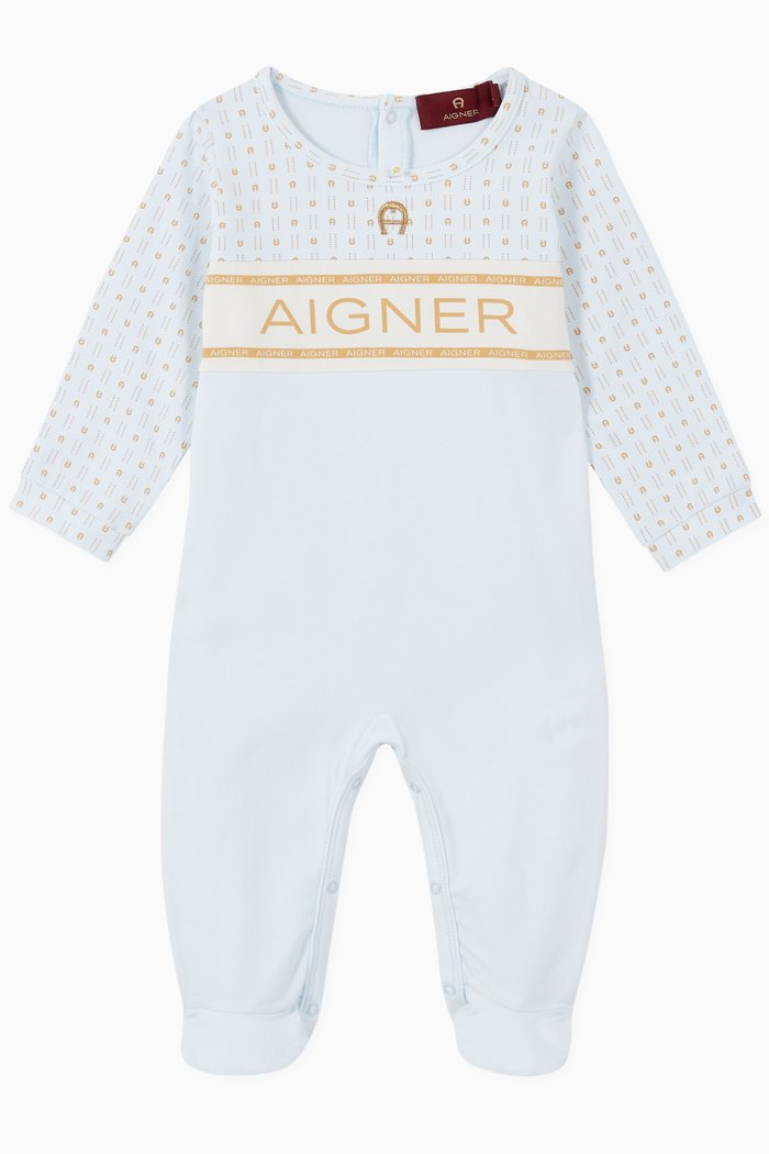 

Logo Pima Cotton Jersey Babygrow, Blue