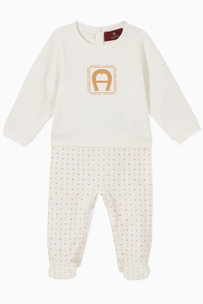 

Logo Pima Cotton Jersey Babygrow, White