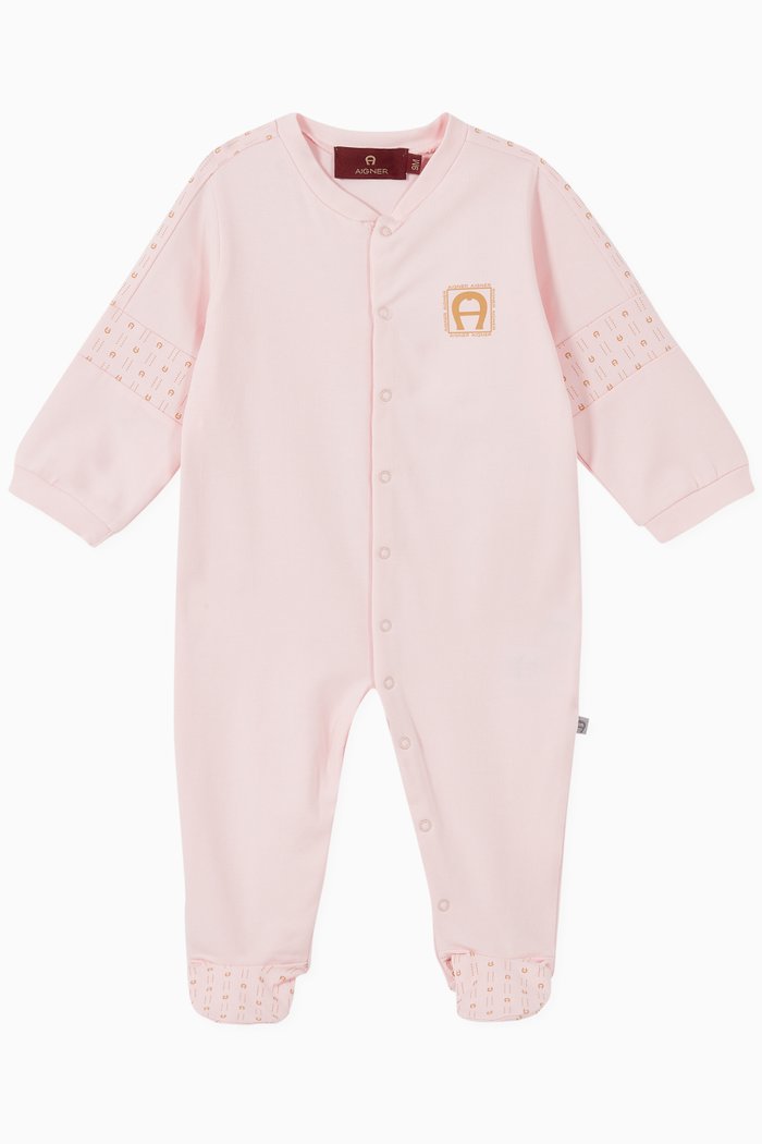 

Logo Pima Cotton Jersey Babygrow, Pink