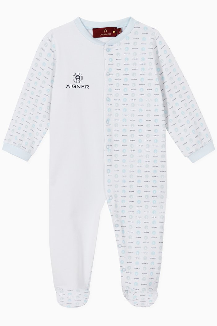 Logo Pima Cotton Jersey Babygrow, Blue