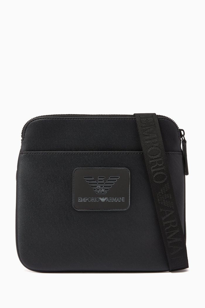 

EA Flat Crossbody Bag in Eco Leather, Black