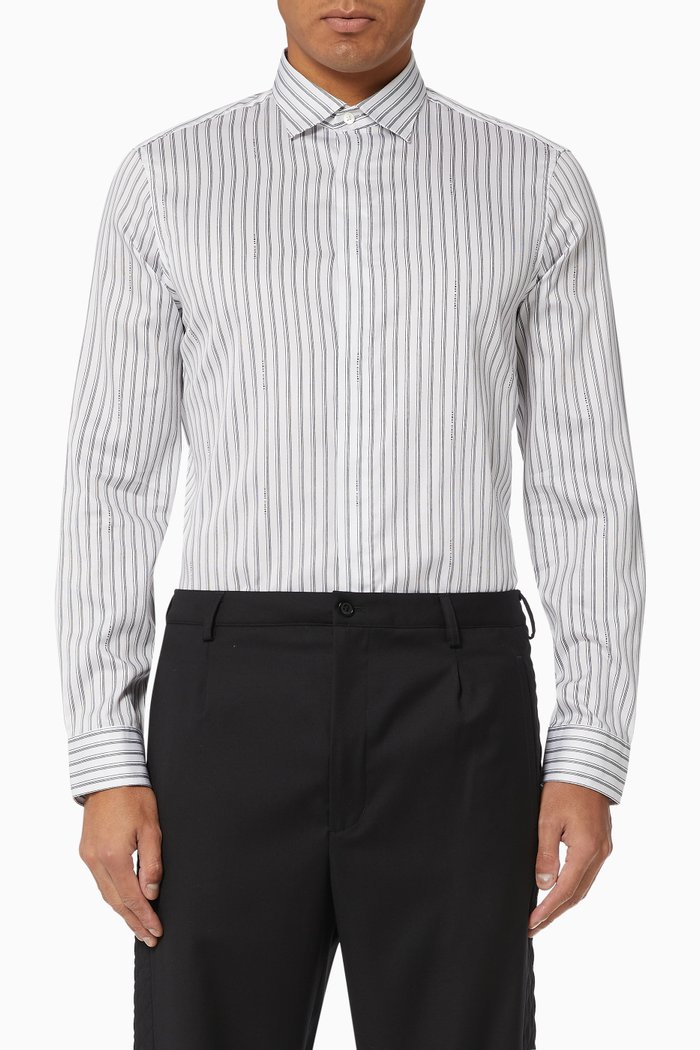 

EA Micro Text Stretch Cotton Shirt, White
