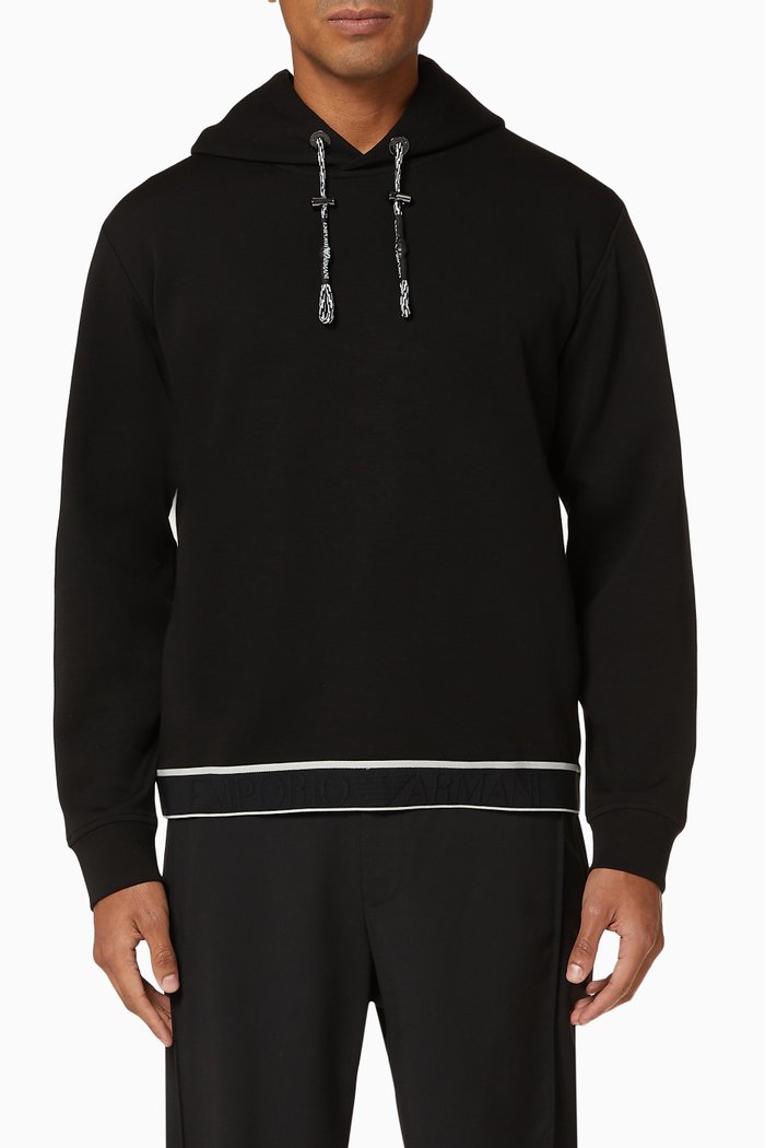 

EA Logo Tape Jersey Hooded Sweatshirt, Black