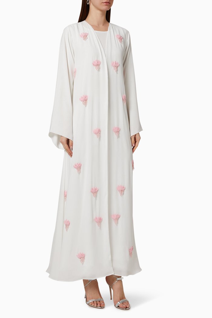 

Beaded Applique Abaya Set, White
