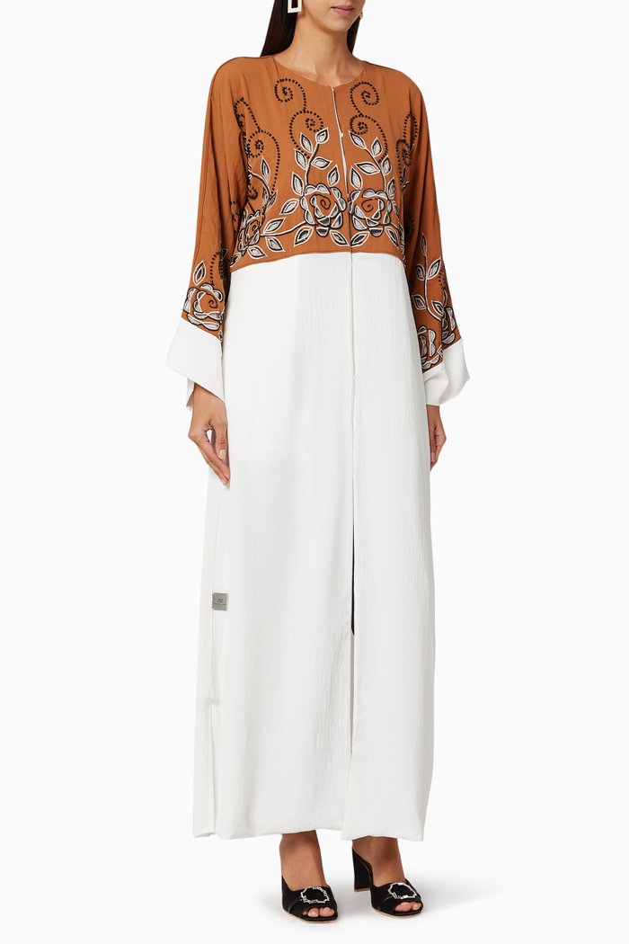 

Beaded Colour-Block Abaya, White