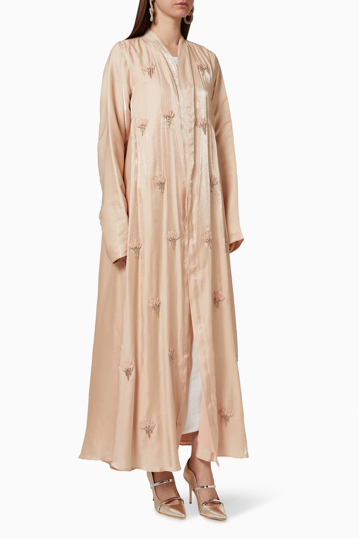 

Beaded Applique Abaya Set, Pink