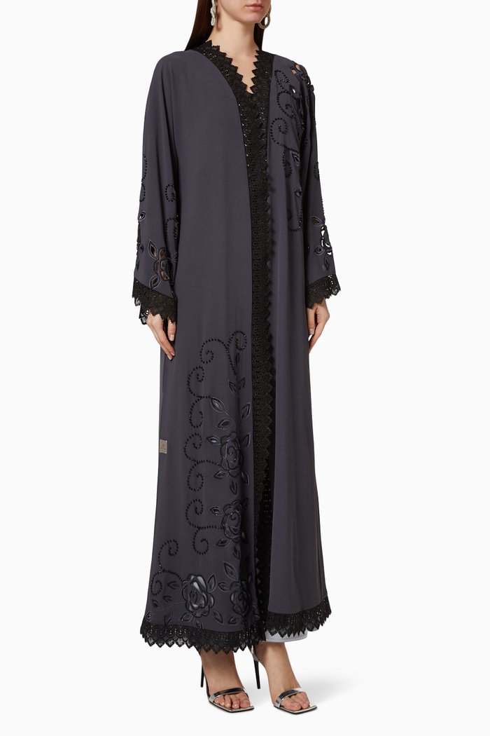 

Cut-Out Lace Abaya, Grey