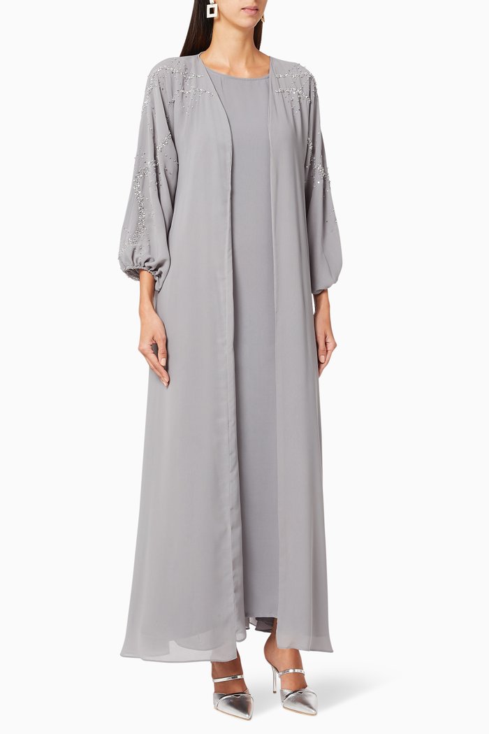 

Beaded Abaya Set, Grey