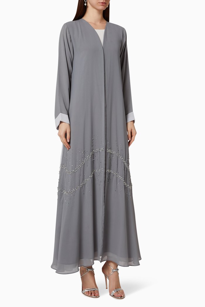 

Colour-Block Beaded Abaya Set, Grey