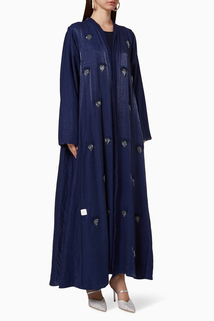 Beaded Applique Abaya Set, Blue