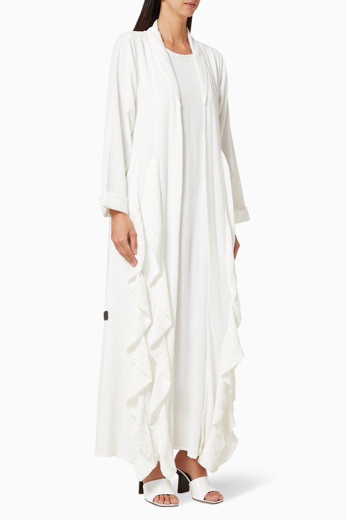 

Pearl Embellished Ruffled Abaya, Neutral