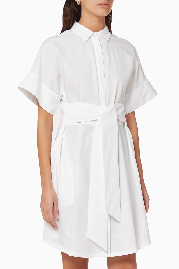 

Belted Cotton Poplin Shirt Dress, White