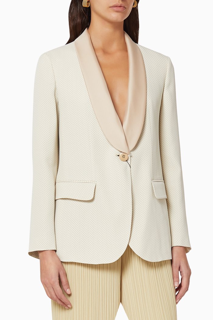 

Chevron Crepe Blazer Jacket, Neutral