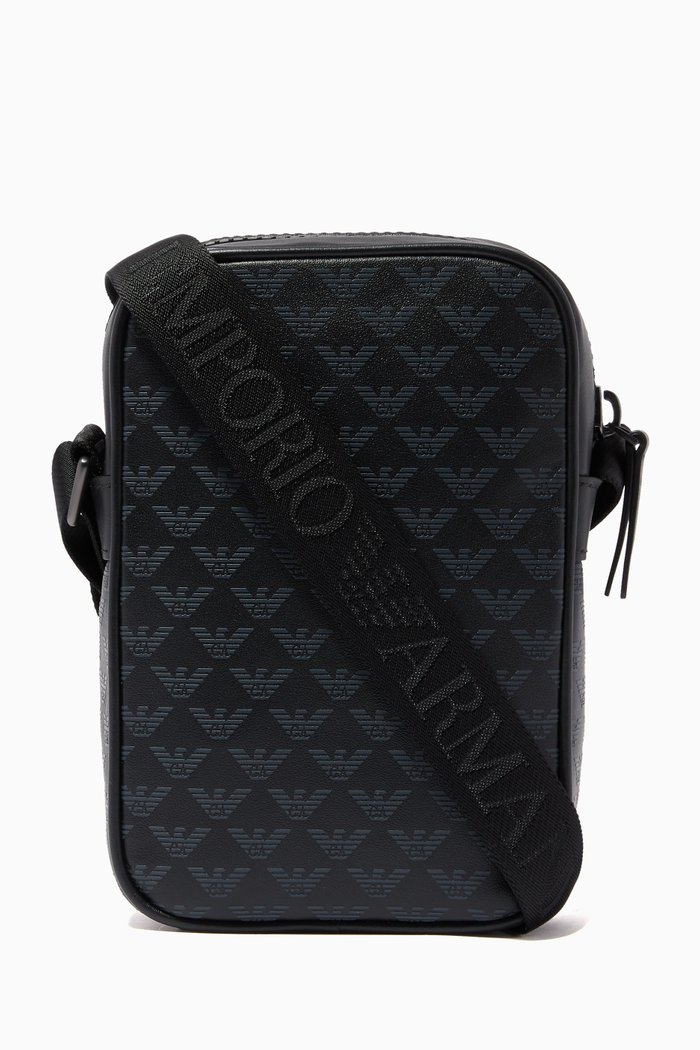 

EA Monogram Crossbody Bag in Leather, Black