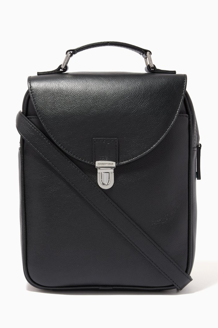 

Flip-top Crossbody Bag in Palmellato Leather, Black
