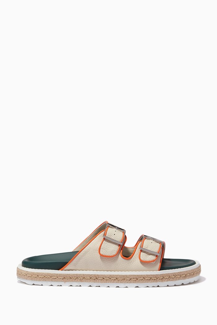

Double Strap Slide Sandals in Grained Leather, Neutral