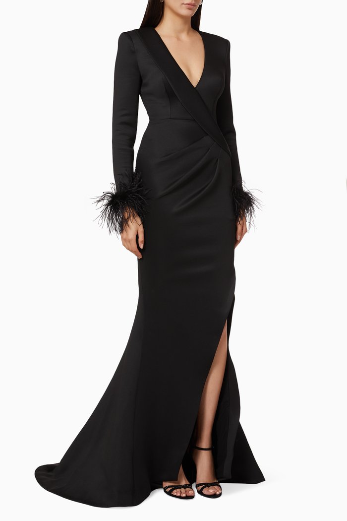 

Feather Trim Gown, Black
