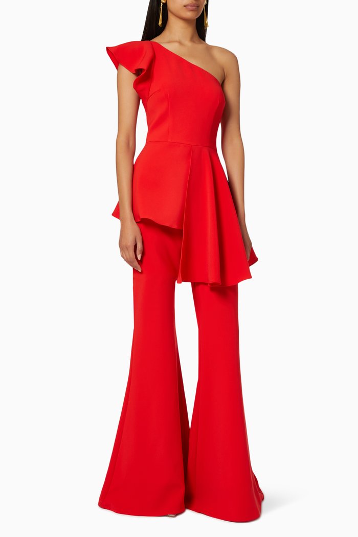 

One Shoulder Peplum Jumpsuit, Red