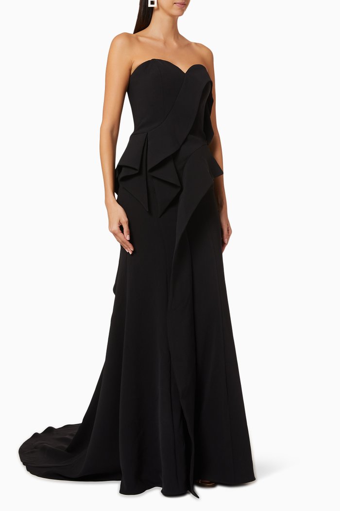 

Flounce Strapless Gown, Black