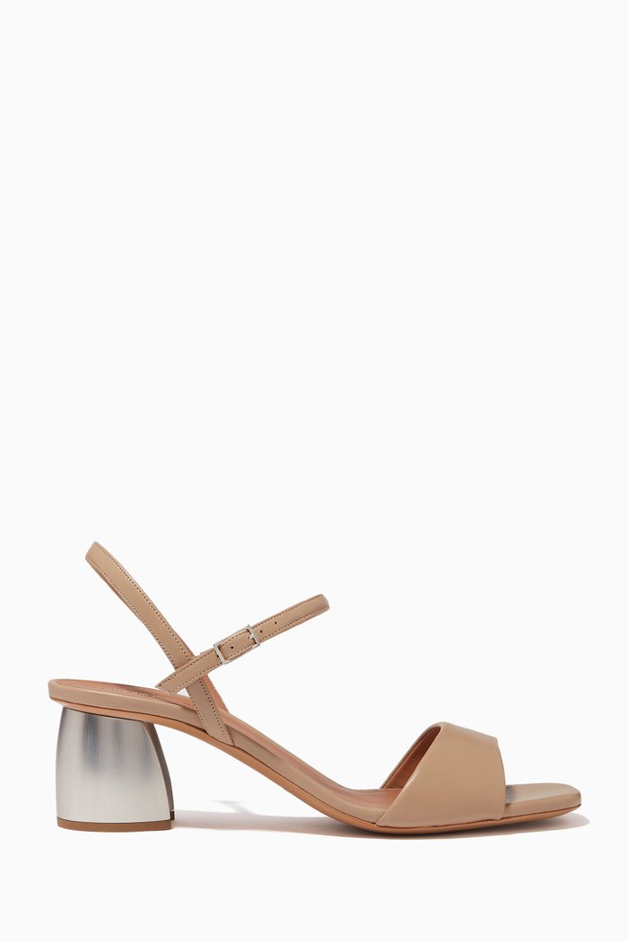 

Flared Contrast Heel Sandals in Leather, Neutral