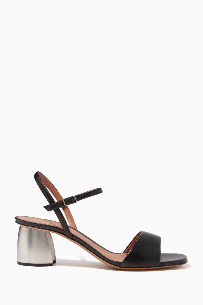 

Flared Contrast Heel Sandals in Leather, Black