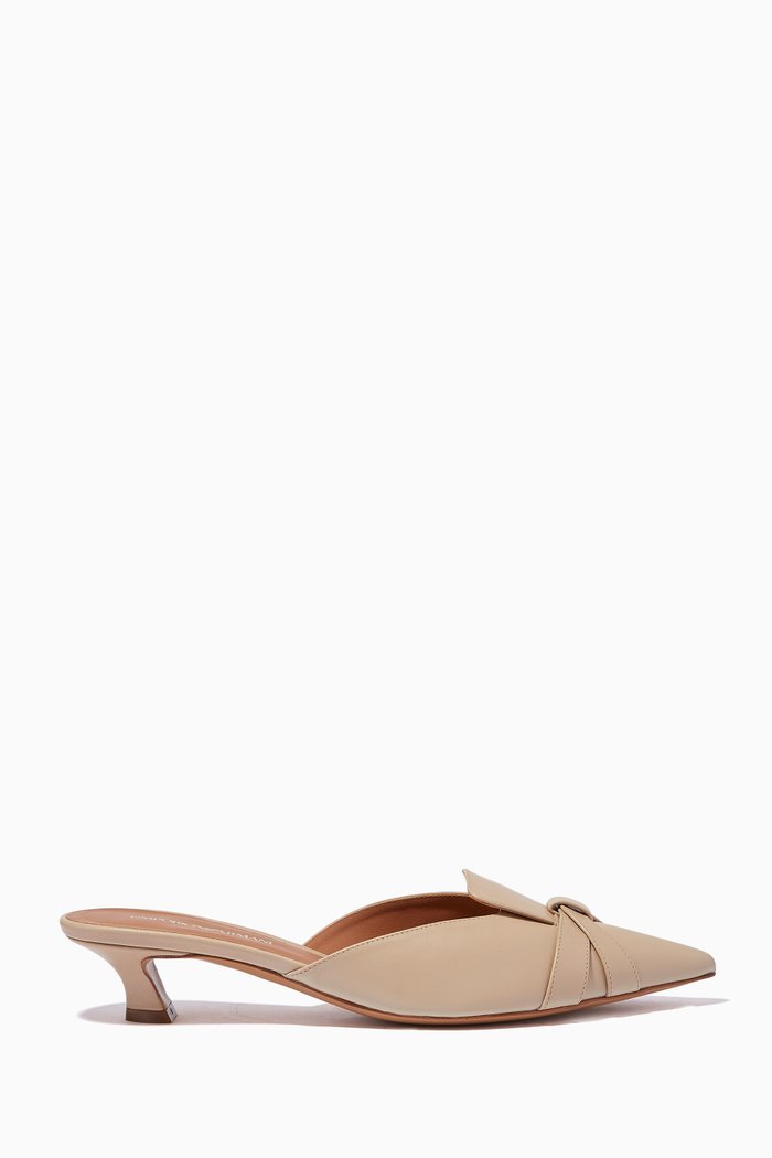 

Pointed Kitten Heel Mules in Calf Leather, Neutral