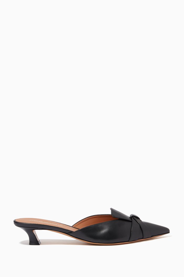 

Pointed Kitten Heel Mules in Calf Leather, Black