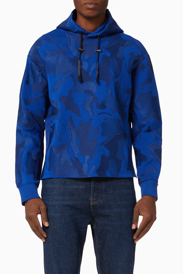 

Camo Patchwork Hooded Jersey Sweatshirt, Blue